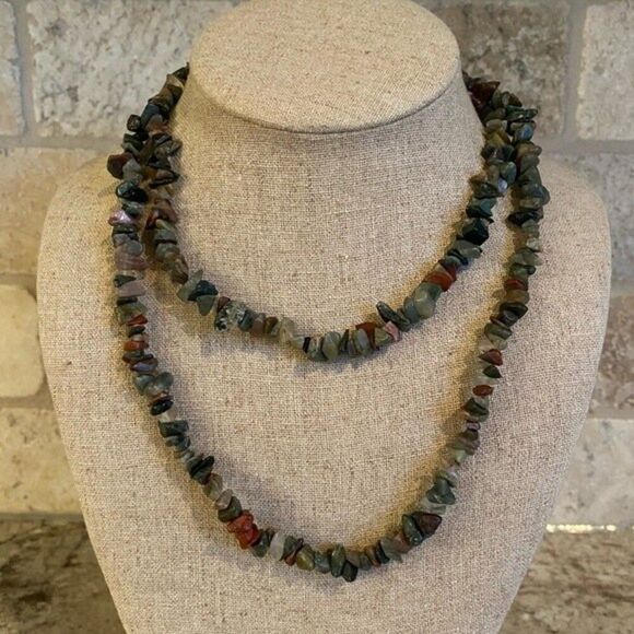 Multi Earth Tone Agate Endless Necklace 35” Long - Picture 1 of 3
